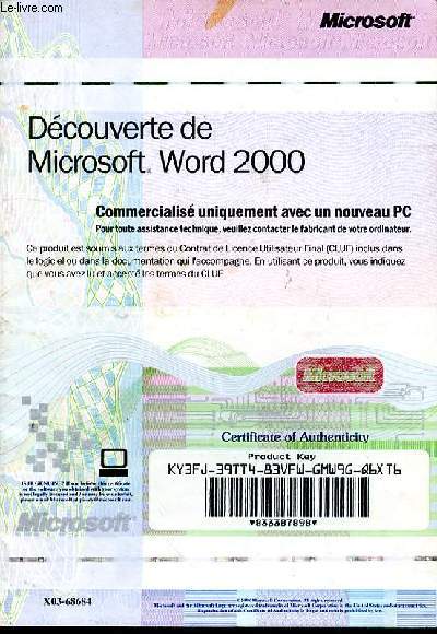 CERTIFICATE OF AUTHENTICITY - DECOUVERTE DE MICROSOFT WORD 2000