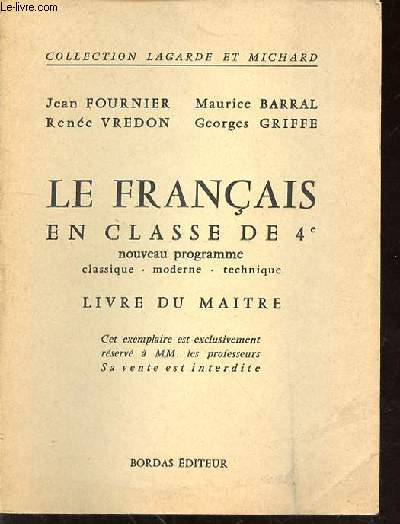 LE FRANCAIS EN CLASSE DE 4e- LIVRE DU MAITRE