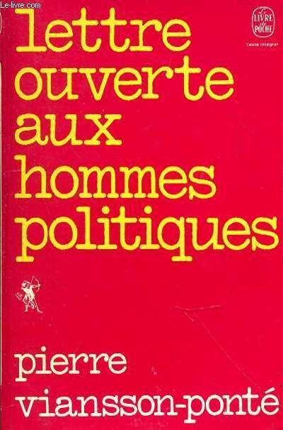 LETTRE OUVERTE AUX HOMMES POLITIQUES