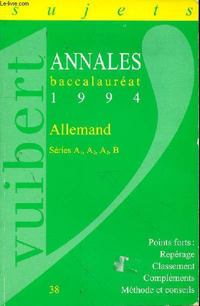 ANNALES BACCALAUREAT 1994 - ALLEMAND SERIES A1 - A2 - A3 - B