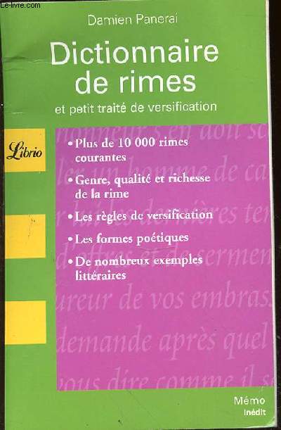 DICTIONNAIRE DE RIMES ET PETIT TRAITE DE VERSIFICATION