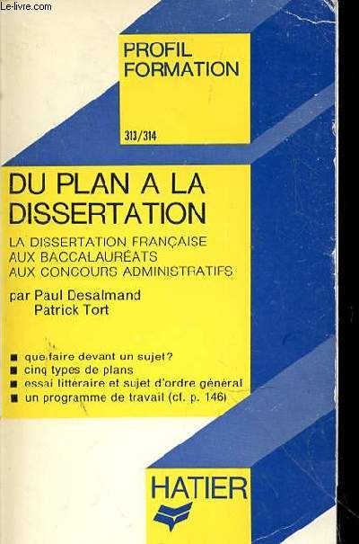 PROFIL FORMATION 313/314 - DU PLAN A LA DISSERTATION
