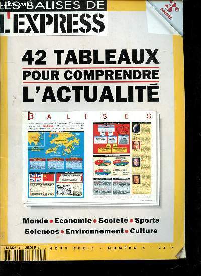 LES BALISES DE L'EXPRESS N4 - HORS SERIE - 42 TABLEAUX POUR COMPRENDRE L'ACTUALITE - MONDE - ECONOMIE - SOCIETE - SPORTS - SCIENCES - ENVIRONNMENT - CULTURE -POLITIQUE ETRANGERE - TRIBUNAUX INTERNATIONAUX - ECONOMIE-SOCIAL - SCIENCES-ENVIRONNEMENT