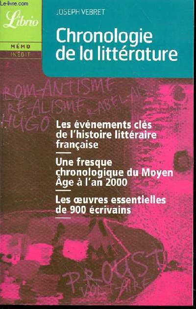 CHRONOLOGIE DE LA LITTERATURE - LES EVENEMENTS CLES DE L'HISTOIRE LITTERAIRE FRANCAISE - UNE FRESQUE CHRONOLOGIQUE DU MOYEN AGE A L'AN 2000 - LES OEUVRES ESSENTIELLES DE 900 ECRIVAINS - N936