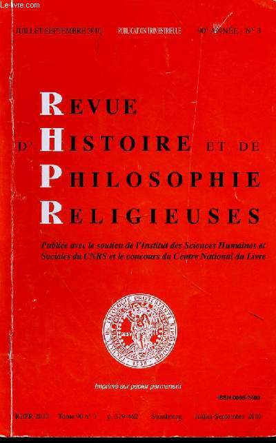 REVUE D'HISTOIRE ET DE PHILOSOPHIE RELIGIEUSES - 90e ANNEE - N3 - LE DISCOURS ABOLITIONNISTE DE DANTON -